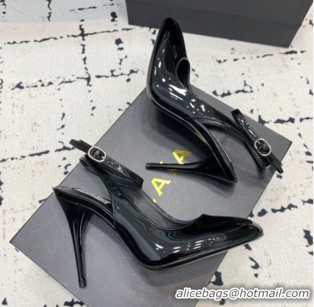 Luxury Alaia Decollete Slingback Pumps 10.5cm in Patent Calfskin Black 1223044