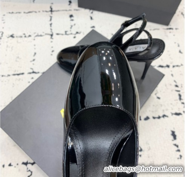 Luxury Alaia Decollete Slingback Pumps 10.5cm in Patent Calfskin Black 1223044