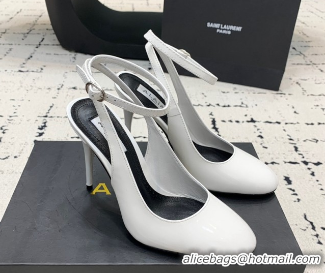 1:1 aaaaa Alaia Decollete Slingback Pumps 10.5cm in Patent Calfskin White 1223045