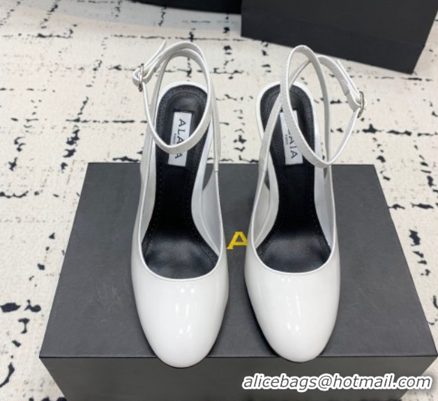 1:1 aaaaa Alaia Decollete Slingback Pumps 10.5cm in Patent Calfskin White 1223045