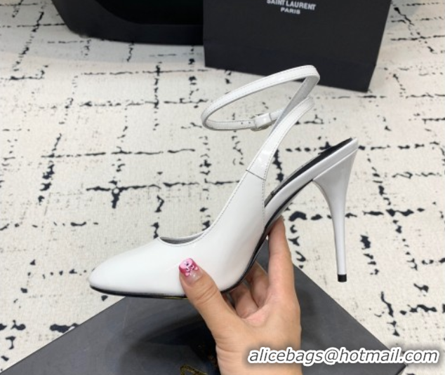 1:1 aaaaa Alaia Decollete Slingback Pumps 10.5cm in Patent Calfskin White 1223045