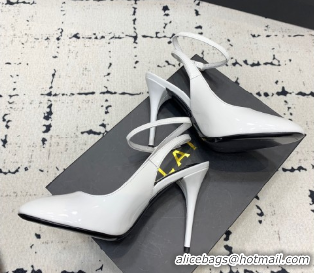 1:1 aaaaa Alaia Decollete Slingback Pumps 10.5cm in Patent Calfskin White 1223045