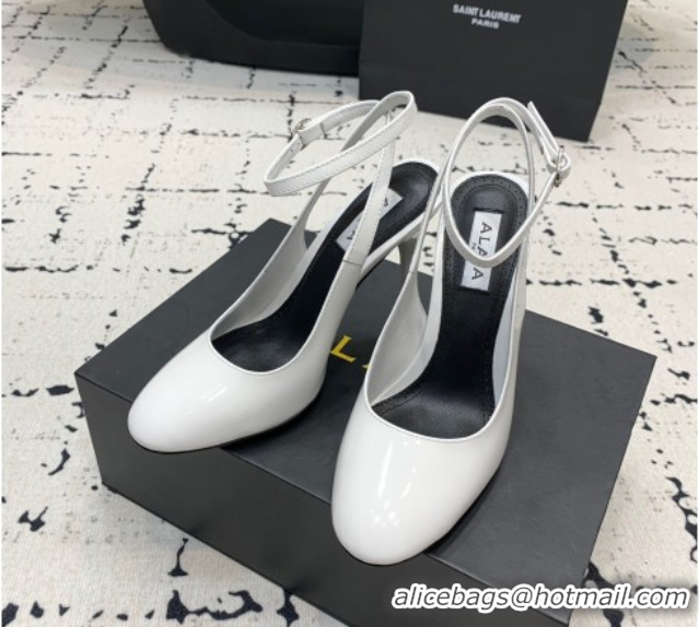 1:1 aaaaa Alaia Decollete Slingback Pumps 10.5cm in Patent Calfskin White 1223045
