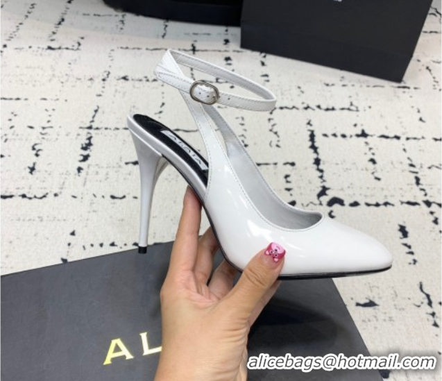 1:1 aaaaa Alaia Decollete Slingback Pumps 10.5cm in Patent Calfskin White 1223045