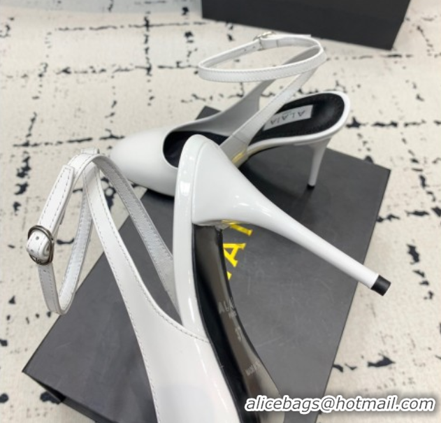 1:1 aaaaa Alaia Decollete Slingback Pumps 10.5cm in Patent Calfskin White 1223045