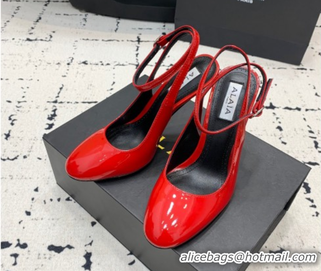 1:1 Alaia Decollete Slingback Pumps 10.5cm in Patent Calfskin Red 1223046