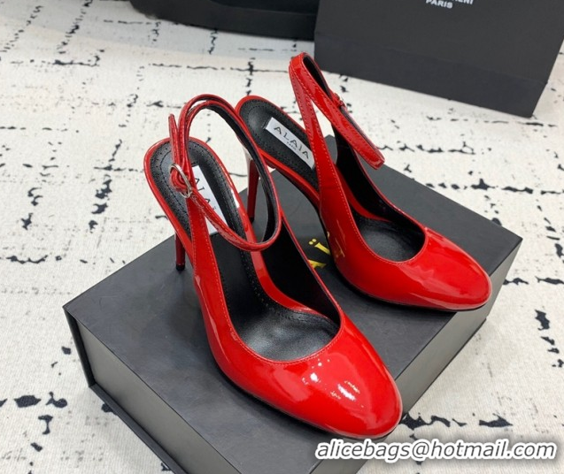 1:1 Alaia Decollete Slingback Pumps 10.5cm in Patent Calfskin Red 1223046