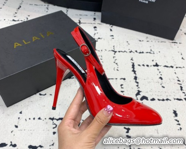 1:1 Alaia Decollete Slingback Pumps 10.5cm in Patent Calfskin Red 1223046