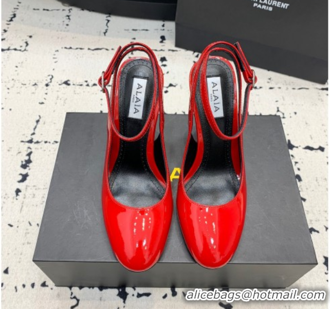 1:1 Alaia Decollete Slingback Pumps 10.5cm in Patent Calfskin Red 1223046