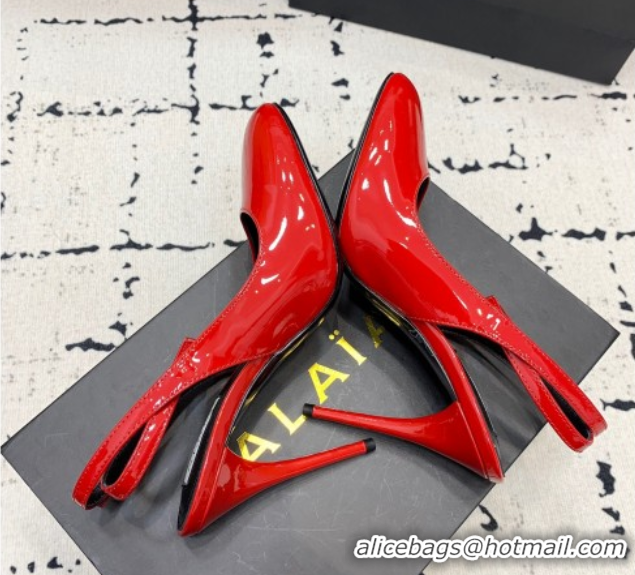 1:1 Alaia Decollete Slingback Pumps 10.5cm in Patent Calfskin Red 1223046