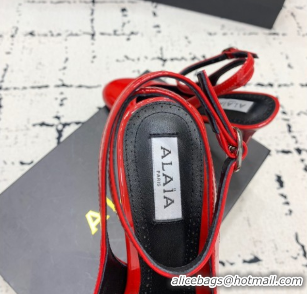 1:1 Alaia Decollete Slingback Pumps 10.5cm in Patent Calfskin Red 1223046
