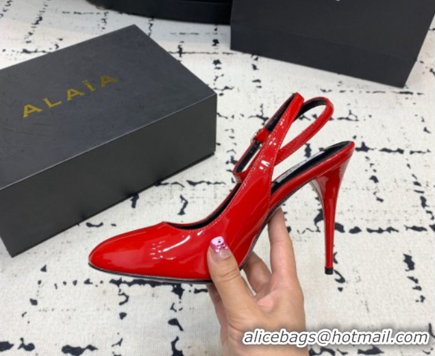 1:1 Alaia Decollete Slingback Pumps 10.5cm in Patent Calfskin Red 1223046