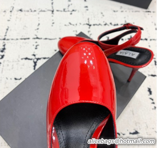 1:1 Alaia Decollete Slingback Pumps 10.5cm in Patent Calfskin Red 1223046