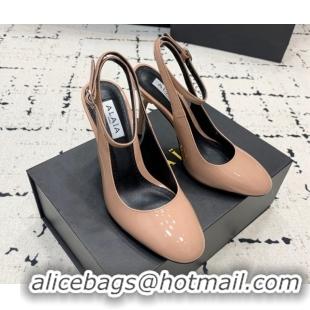 Stylish Alaia Decollete Slingback Pumps 10.5cm in Patent Calfskin Nude 1223047