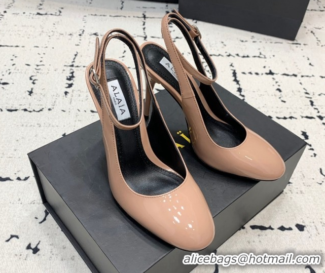 Stylish Alaia Decollete Slingback Pumps 10.5cm in Patent Calfskin Nude 1223047