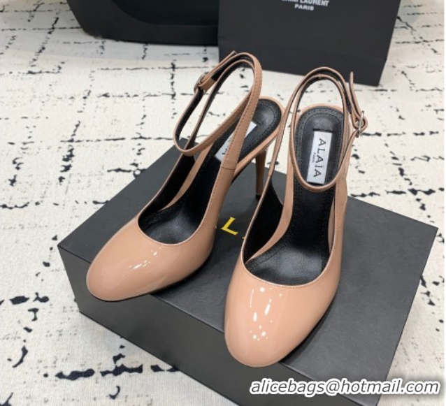 Stylish Alaia Decollete Slingback Pumps 10.5cm in Patent Calfskin Nude 1223047