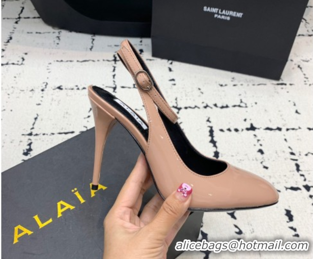 Stylish Alaia Decollete Slingback Pumps 10.5cm in Patent Calfskin Nude 1223047