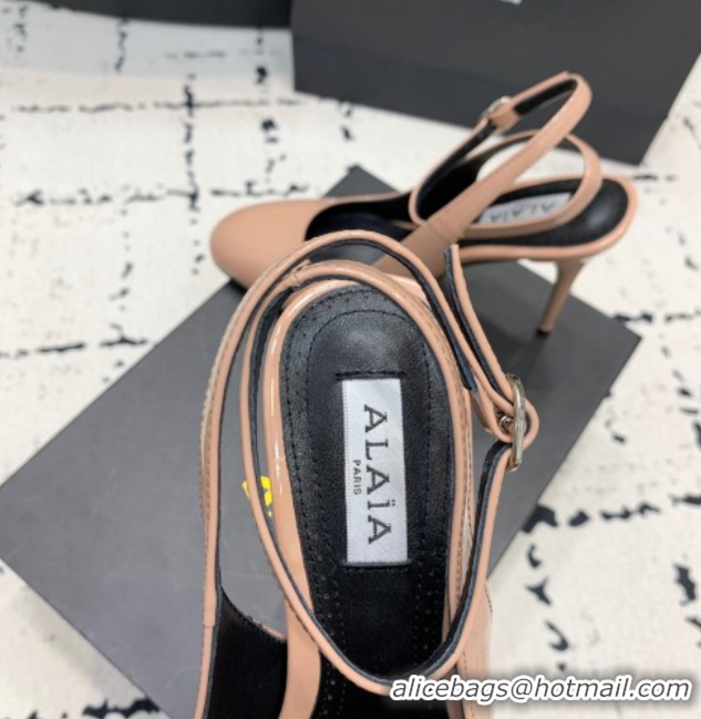 Stylish Alaia Decollete Slingback Pumps 10.5cm in Patent Calfskin Nude 1223047