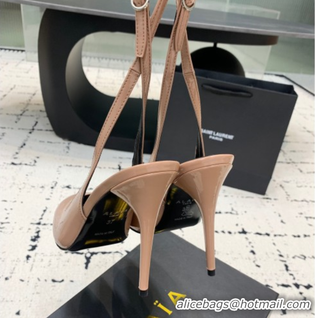 Stylish Alaia Decollete Slingback Pumps 10.5cm in Patent Calfskin Nude 1223047