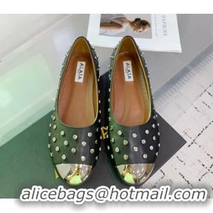 Big Discount Alaia Leather Ballet Flat with Silver-Tone Toe and Studs Black 1223056