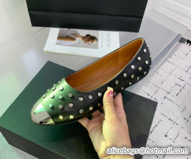 Big Discount Alaia Leather Ballet Flat with Silver-Tone Toe and Studs Black 1223056