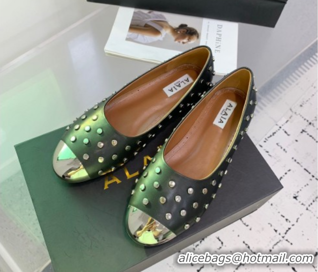 Big Discount Alaia Leather Ballet Flat with Silver-Tone Toe and Studs Black 1223056