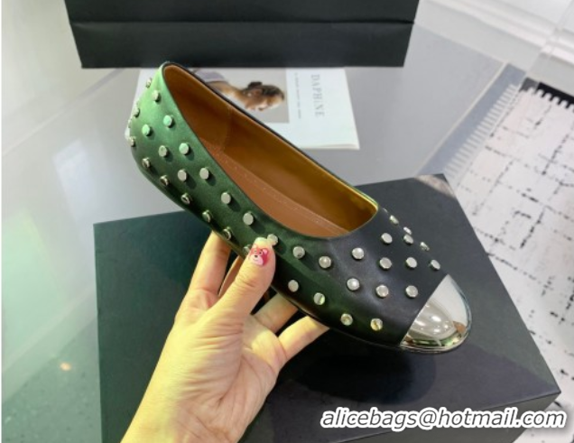 Big Discount Alaia Leather Ballet Flat with Silver-Tone Toe and Studs Black 1223056