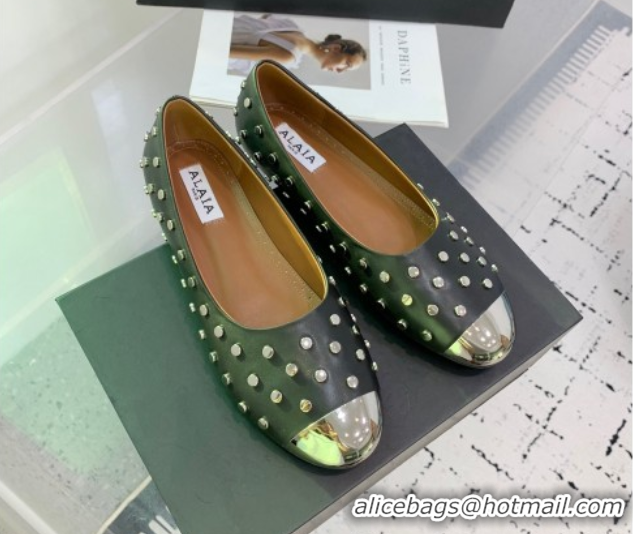 Big Discount Alaia Leather Ballet Flat with Silver-Tone Toe and Studs Black 1223056