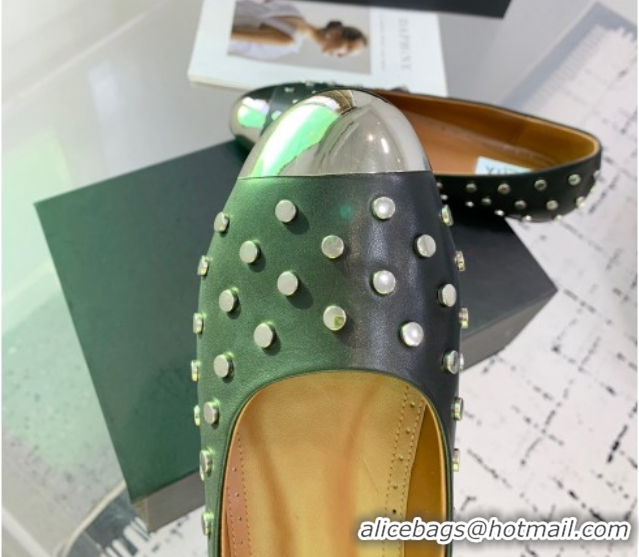 Big Discount Alaia Leather Ballet Flat with Silver-Tone Toe and Studs Black 1223056