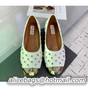 Purchase Alaia Leather Ballet Flat with Silver-Tone Toe and Studs White 1223057