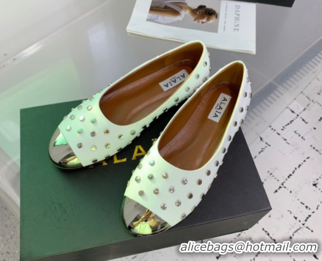 Purchase Alaia Leather Ballet Flat with Silver-Tone Toe and Studs White 1223057
