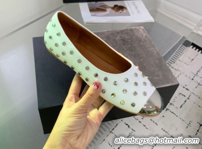 Purchase Alaia Leather Ballet Flat with Silver-Tone Toe and Studs White 1223057