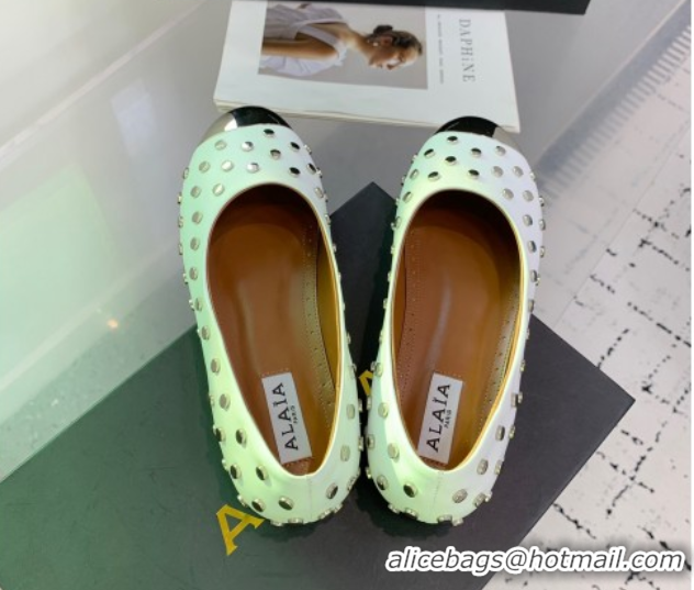 Purchase Alaia Leather Ballet Flat with Silver-Tone Toe and Studs White 1223057