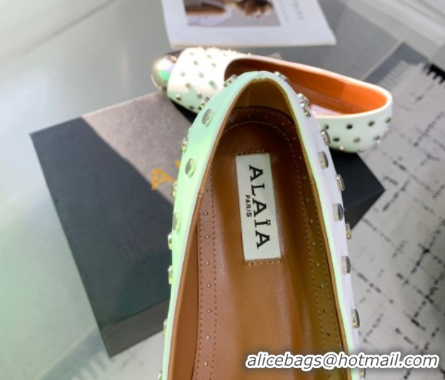 Purchase Alaia Leather Ballet Flat with Silver-Tone Toe and Studs White 1223057
