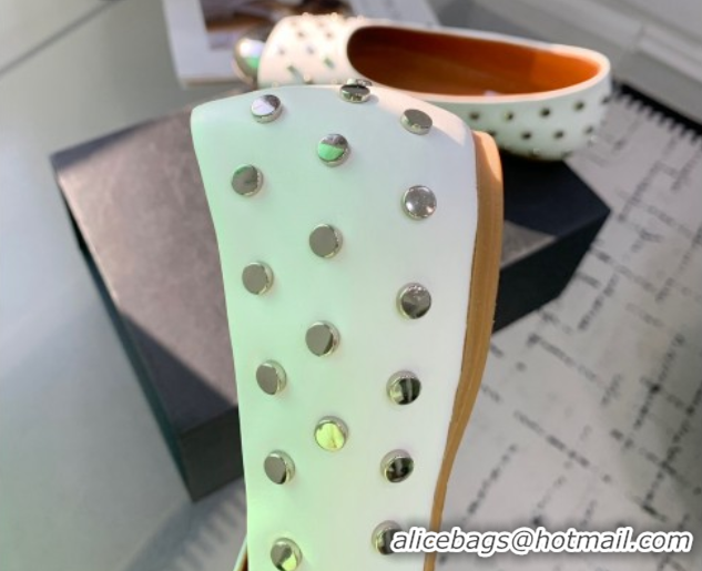 Purchase Alaia Leather Ballet Flat with Silver-Tone Toe and Studs White 1223057