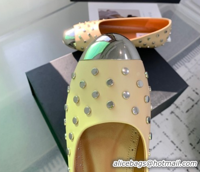 Best Grade Alaia Leather Ballet Flat with Silver-Tone Toe and Studs Yellow 1223058