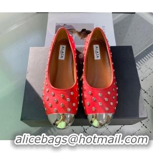 Most Popular Alaia Leather Ballet Flat with Silver-Tone Toe and Studs Red 1223059