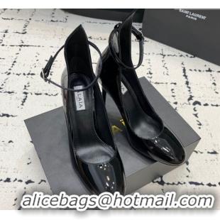Best Product Alaia Decollete Pumps 10.5cm in Patent Calfskin with Ankle Strap Black 1223060