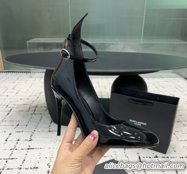 Best Product Alaia Decollete Pumps 10.5cm in Patent Calfskin with Ankle Strap Black 1223060