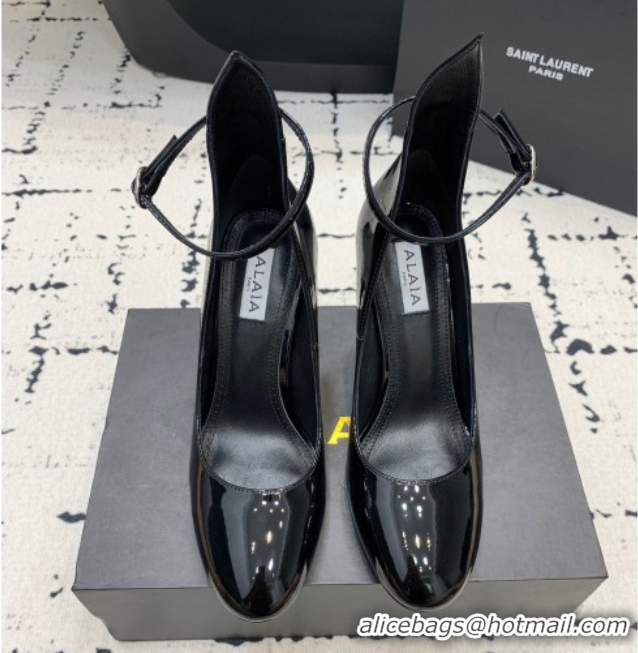 Best Product Alaia Decollete Pumps 10.5cm in Patent Calfskin with Ankle Strap Black 1223060