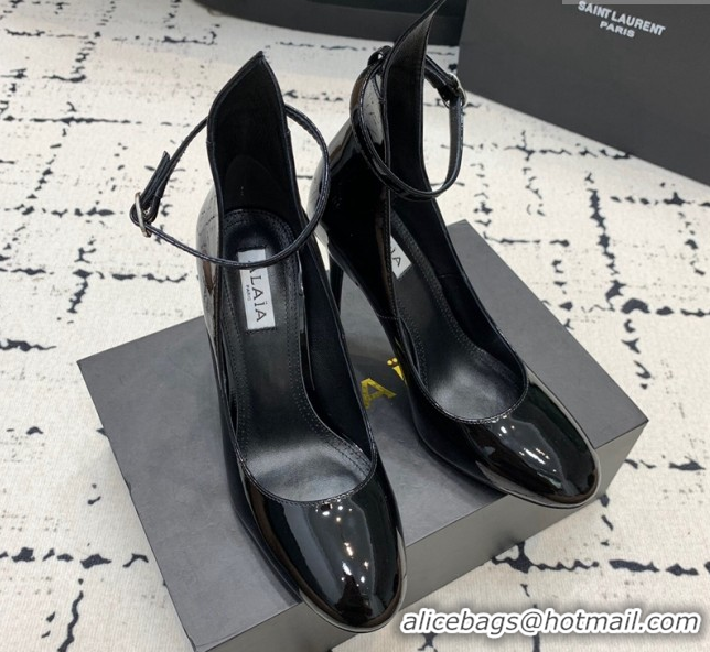 Best Product Alaia Decollete Pumps 10.5cm in Patent Calfskin with Ankle Strap Black 1223060