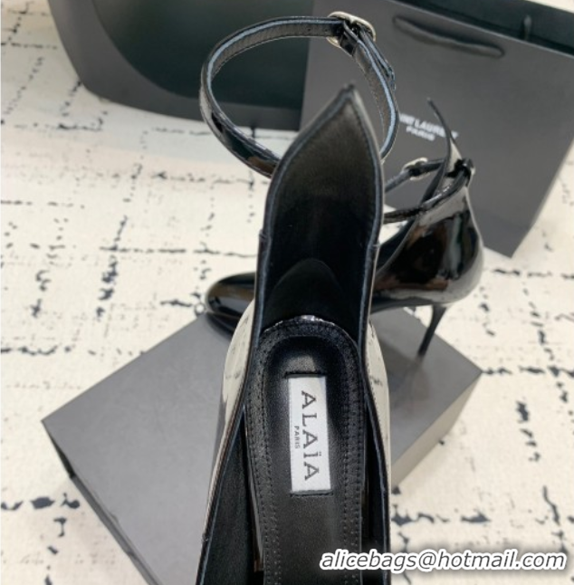 Best Product Alaia Decollete Pumps 10.5cm in Patent Calfskin with Ankle Strap Black 1223060