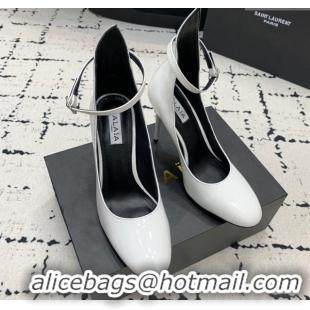 Low Cost Alaia Decollete Pumps 10.5cm in Patent Calfskin with Ankle Strap White 1223061