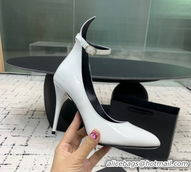 Low Cost Alaia Decollete Pumps 10.5cm in Patent Calfskin with Ankle Strap White 1223061