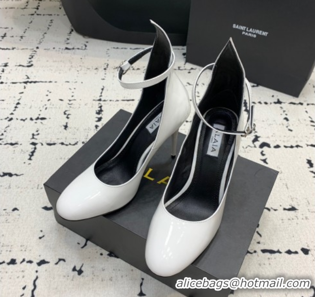 Low Cost Alaia Decollete Pumps 10.5cm in Patent Calfskin with Ankle Strap White 1223061