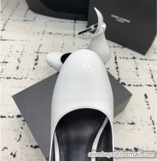 Low Cost Alaia Decollete Pumps 10.5cm in Patent Calfskin with Ankle Strap White 1223061