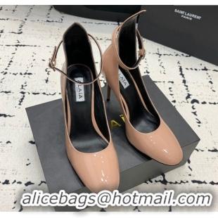 Duplicate Alaia Decollete Pumps 10.5cm in Patent Calfskin with Ankle Strap Nude 1223062