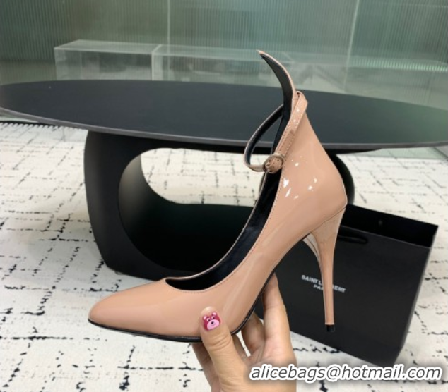 Duplicate Alaia Decollete Pumps 10.5cm in Patent Calfskin with Ankle Strap Nude 1223062