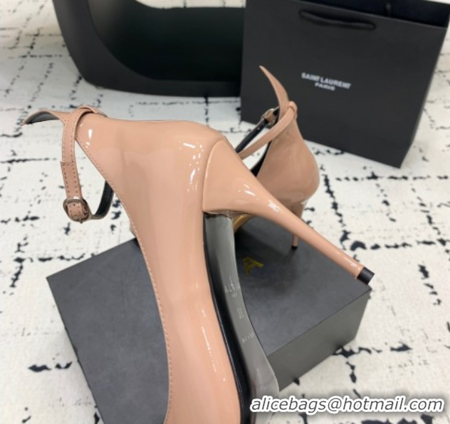 Duplicate Alaia Decollete Pumps 10.5cm in Patent Calfskin with Ankle Strap Nude 1223062