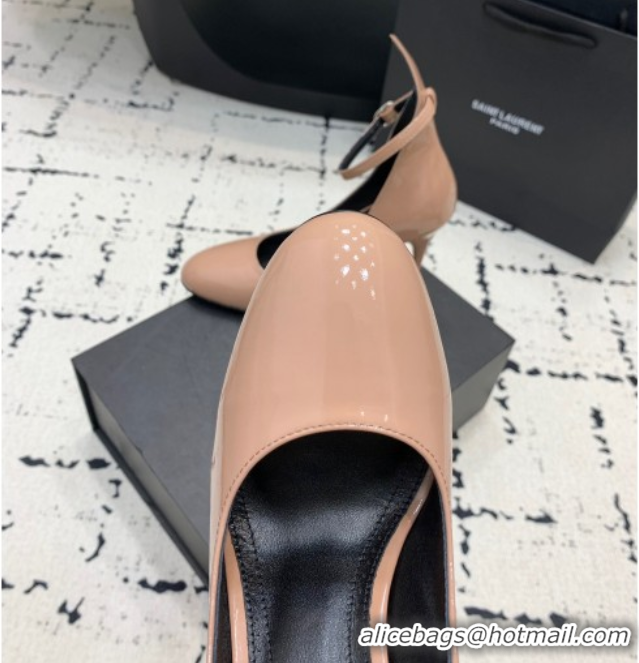 Duplicate Alaia Decollete Pumps 10.5cm in Patent Calfskin with Ankle Strap Nude 1223062